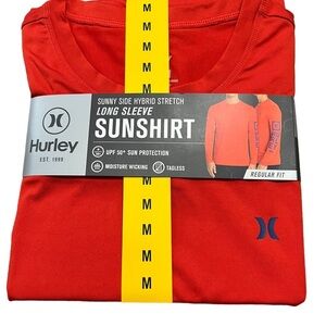 Hurley Red Sunny Side Hybird Stretch Long Sleeve Sunshirt UPF 50+ Size Medium